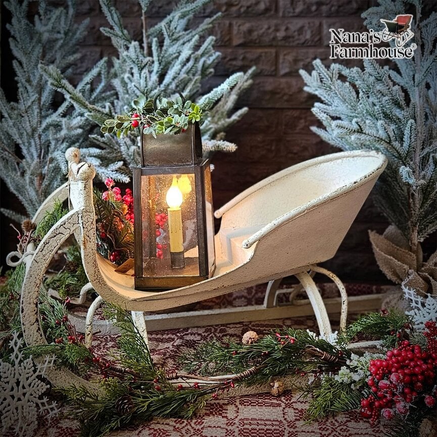 Distressed Metal Sleigh White - 33.5" x 14" x 14.5"