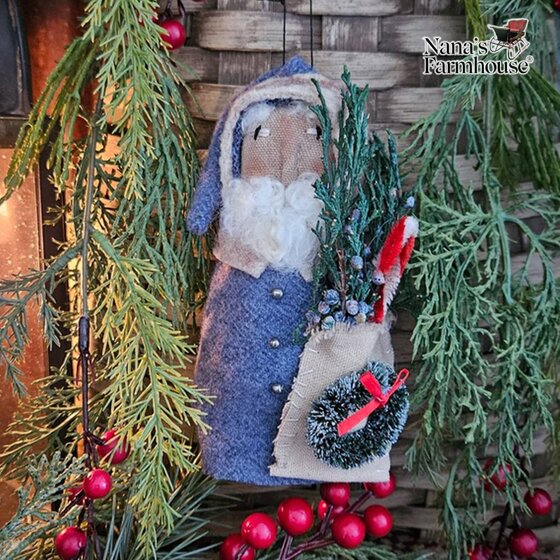 Santa Ornament in Blue Robe - 6"