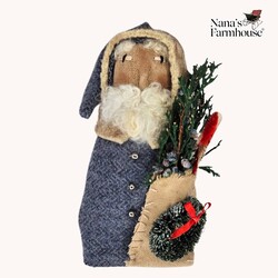 Santa Ornament Blue Robe with Candy Cane & Wreath - 6"