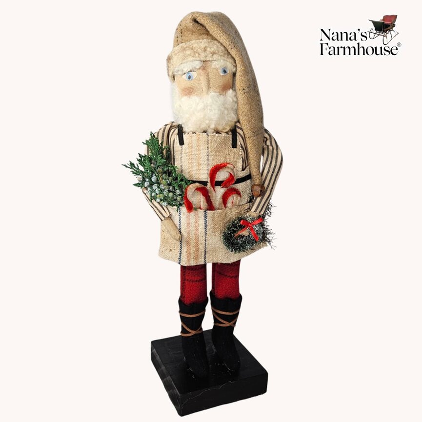 Workshop Santa with Apron, Candy Canes & Greenery - 15.5"