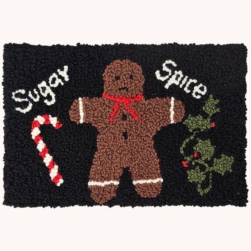 Hooked Rug Gingerbread Man Sugar Spice & Candy Cane - 17" x 12"