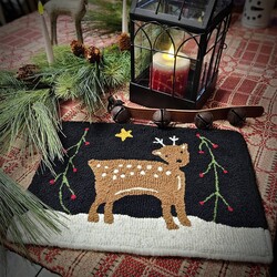 Needle Punched Rug Reindeer with Star & Branches - 14" x 10.5"