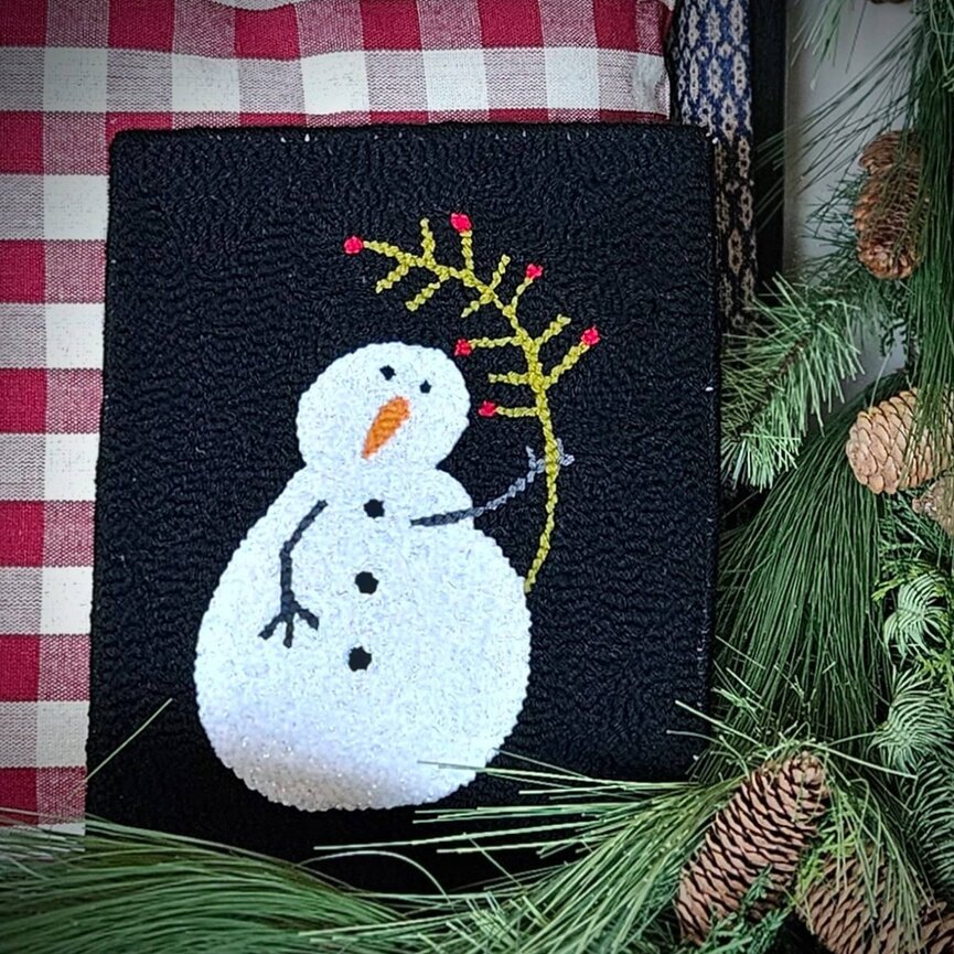 Needle Punched Rug Sparkled Snowman - 12" x 9.5"