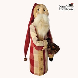Pencil Santa Red Checks with Taper Holder - 21"
