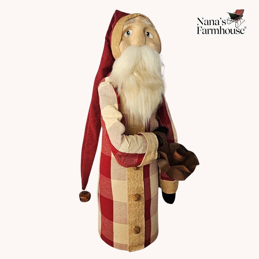 Pencil Santa Red Checks with Taper Holder - 21"