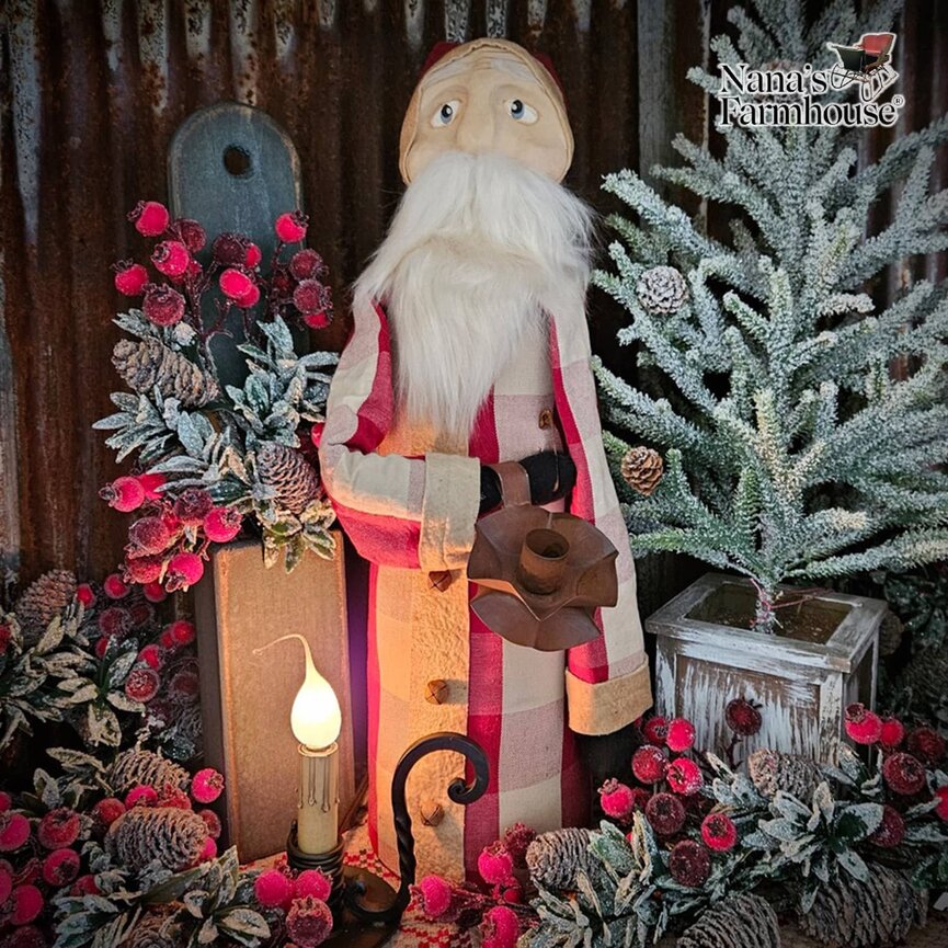 Pencil Santa Red Checks with Taper Holder - 21"