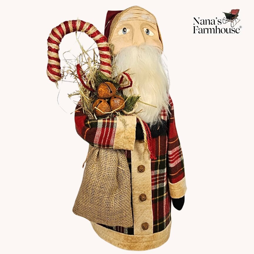 Pencil Santa Black Plaid with Candy Cane & Bag - 21"