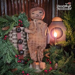 Snowman Brown Plaid Overalls with Stick Tree - 21"