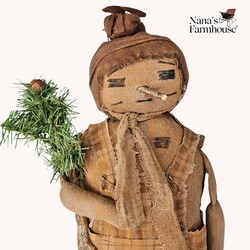 Snowman Brown Plaid Overalls with Stick Tree - 21"