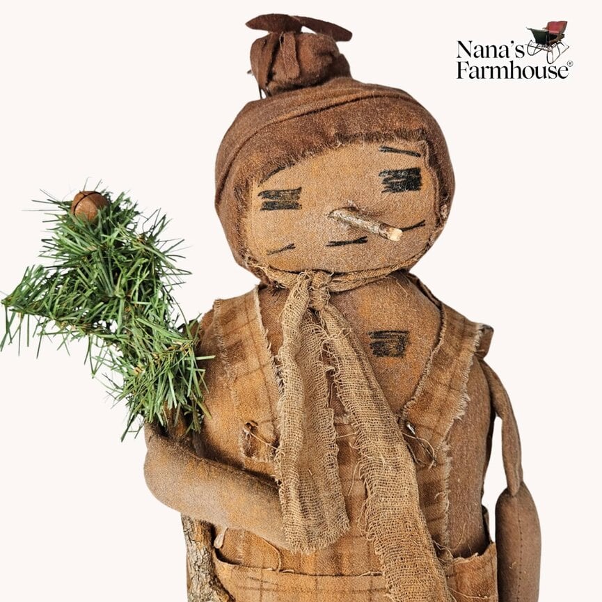 Snowman Brown Plaid Overalls with Stick Tree - 21"