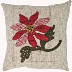Poinsetta Wool Applique Pillow - 9" x 9"