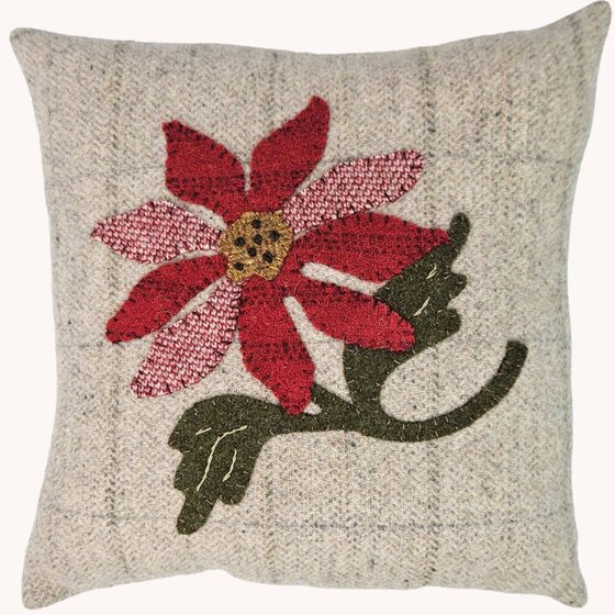 Poinsetta Wool Applique Pillow