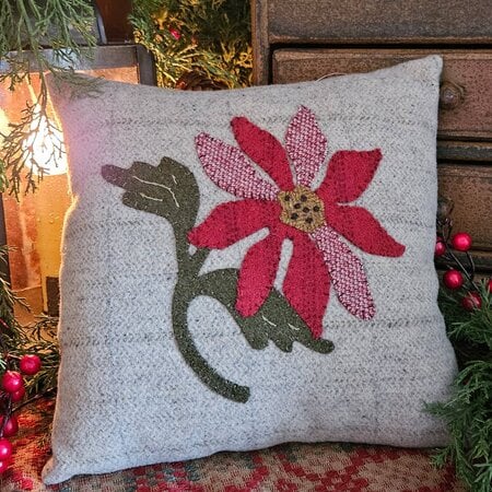 Poinsetta Wool Applique Pillow