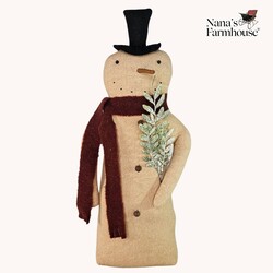 Snowman Tall with Red Scarf, Greenery & Weighted Base - 20"