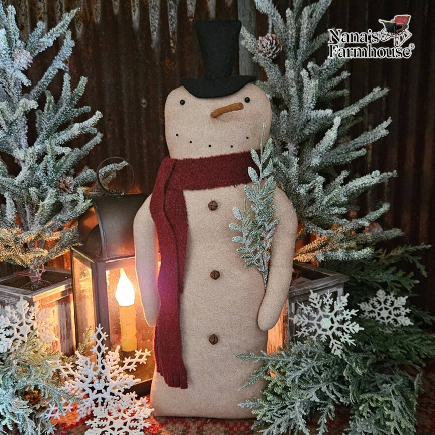 Snowman Tall with Red Scarf, Greenery & Weighted Base - 20"