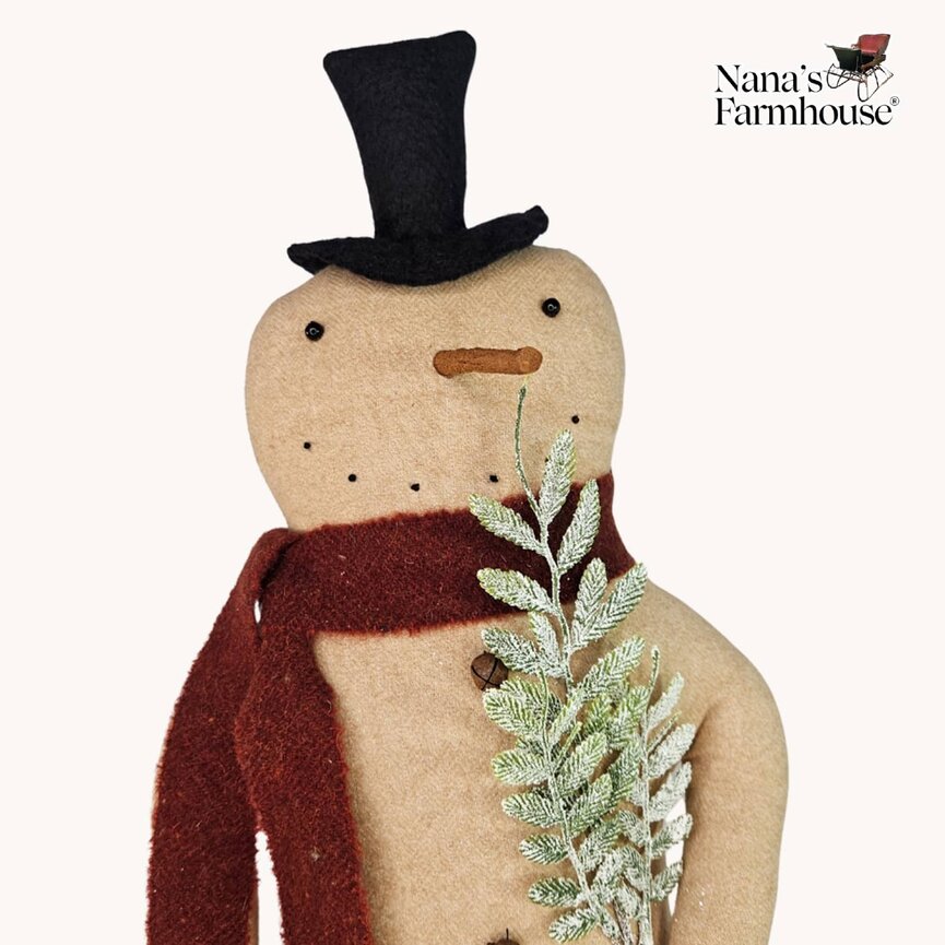 Snowman Tall with Red Scarf, Greenery & Weighted Base - 20"