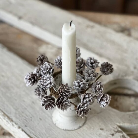 Snowcrested Pinecone Candle Ring - 5" Dia