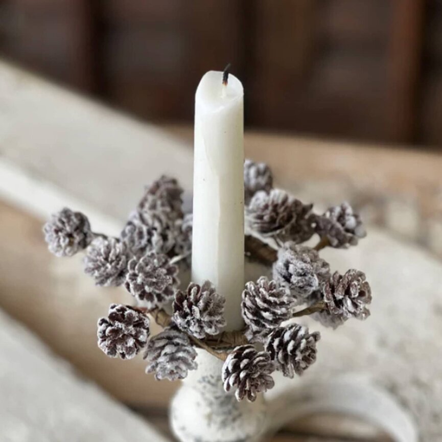 Snowcrested Pinecone Candle Ring - 5" Dia 2" Inner