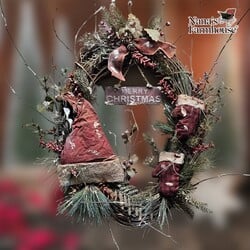 Grapevine Wreath Red Stocking Cap with Mittens - 24" x 15"