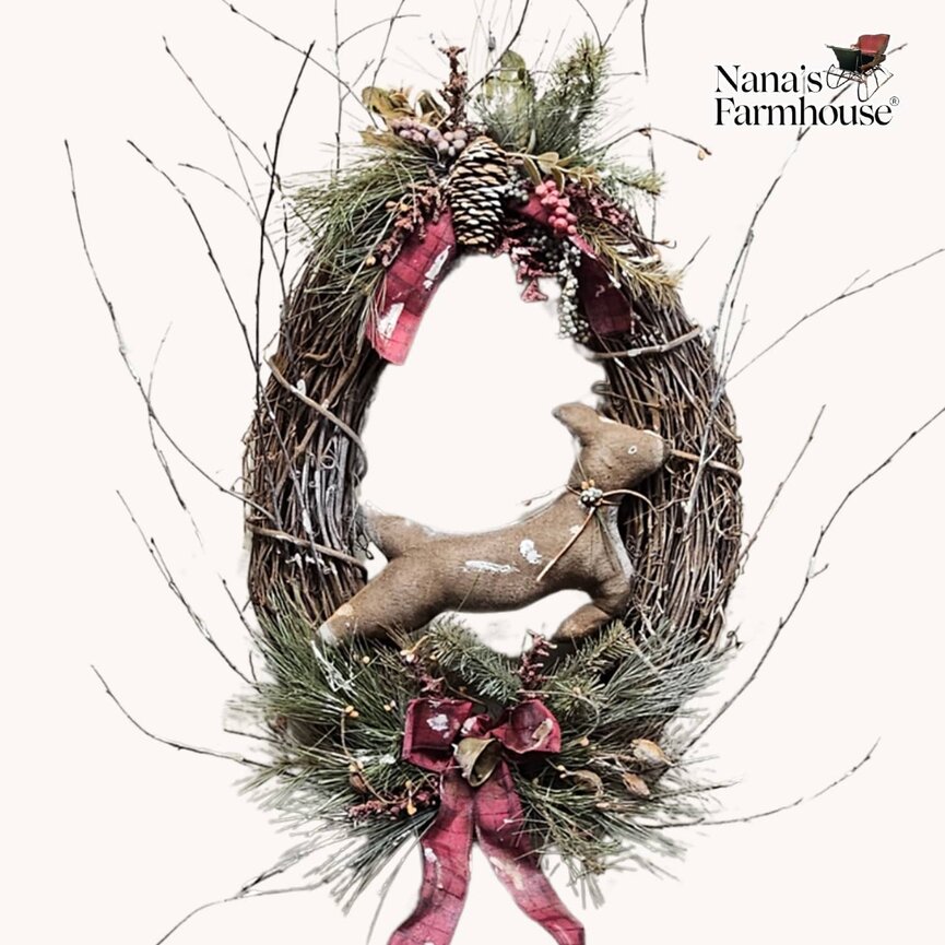 Deer Grapevine Wreath - 24" x 15"