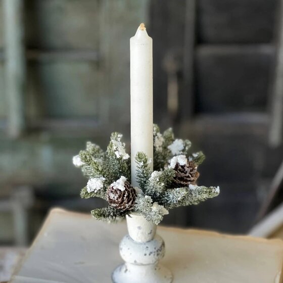 Snowy Mini Angel Pine Cone Candle Ring - 1 “