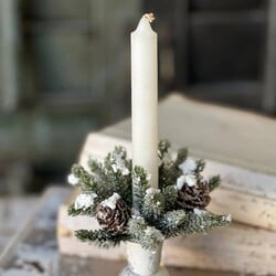 Snowy Mini Angel Pine Cone Candle Ring Green White - 1 “
