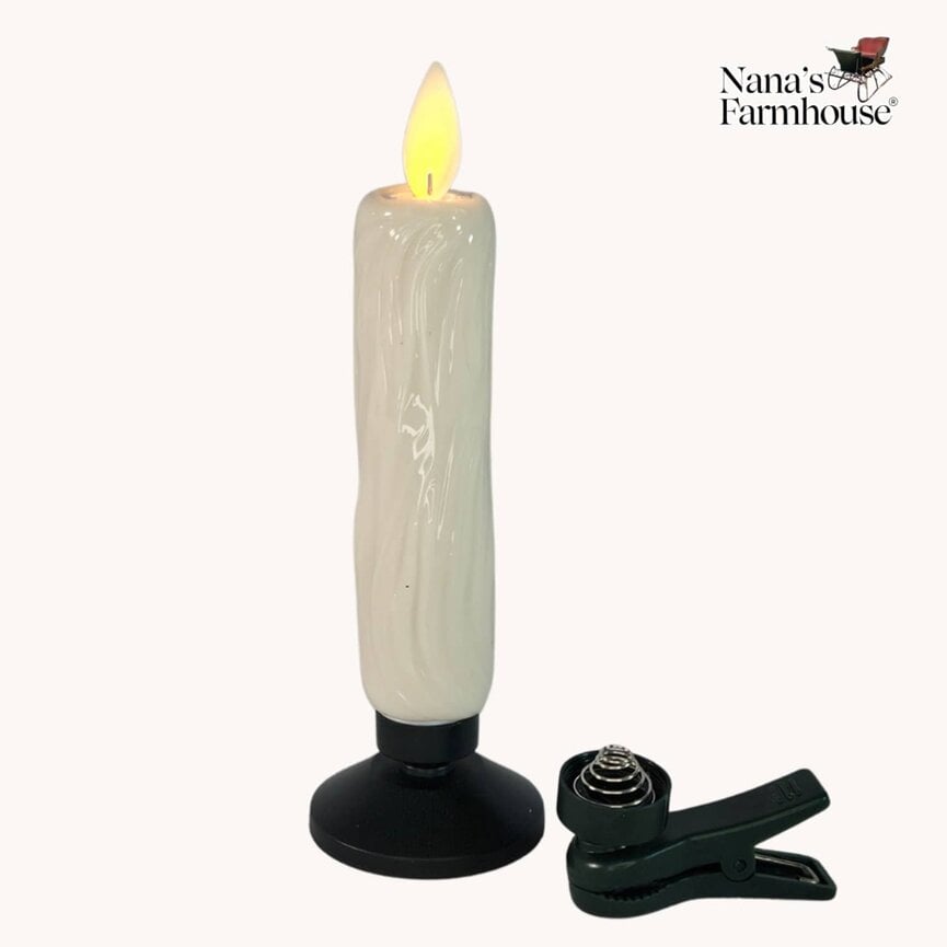 Warm Moving Flame Taper Candle Clip & Base - 5"