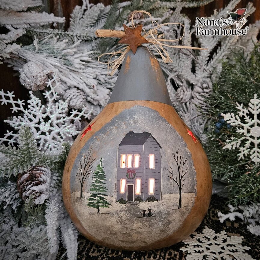 Martin Gourd Lighted with Painted Midnight Clear Primitive Home - 10" x 8"