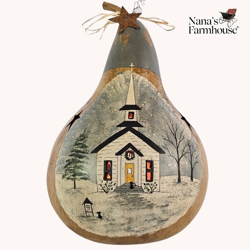 All is Calm Country Church Lighted Martin Gourd Cut - 10" x 7"