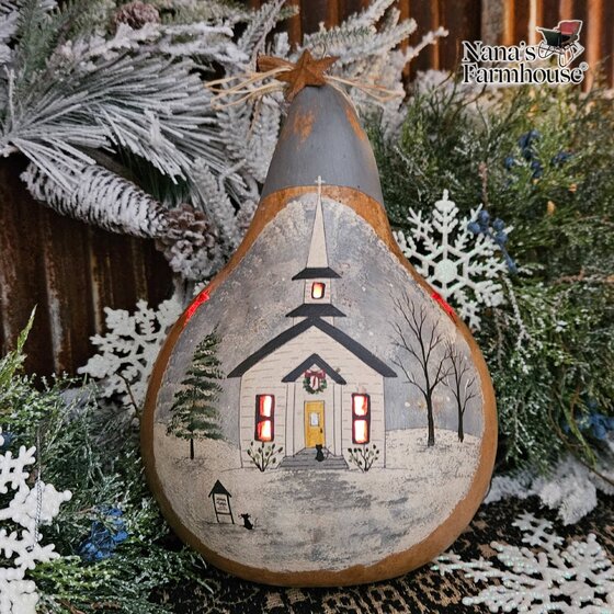 All is Calm Country Church Lighted Martin Gourd Cut