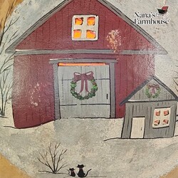 Painted Country Christmas Barn Lighted Martin Gourd - 10" x 7"