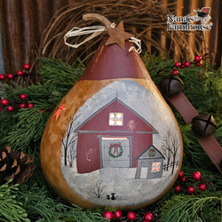 Painted Country Christmas Barn Lighted Martin Gourd - 10" x 7"