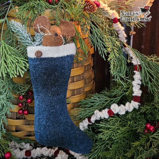 Mouse In Blue Stocking Ornament