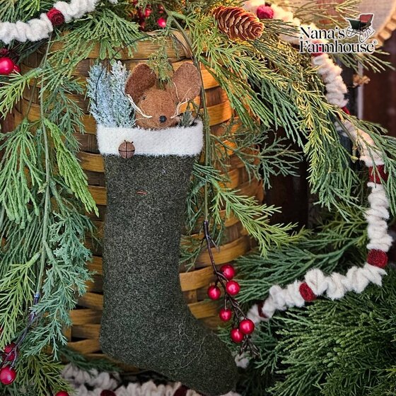 Mouse In Green Stocking Ornament