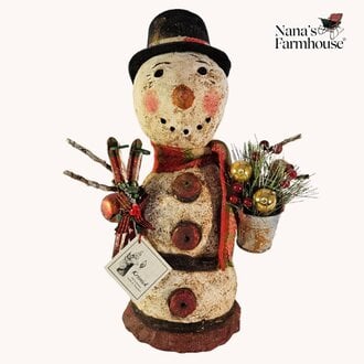 Krisnick Snowman W/Ski & Bucket of Ornaments 15 T