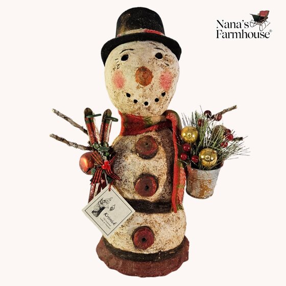 Krisnick Snowman W/Ski & Bucket of Ornaments 15 T