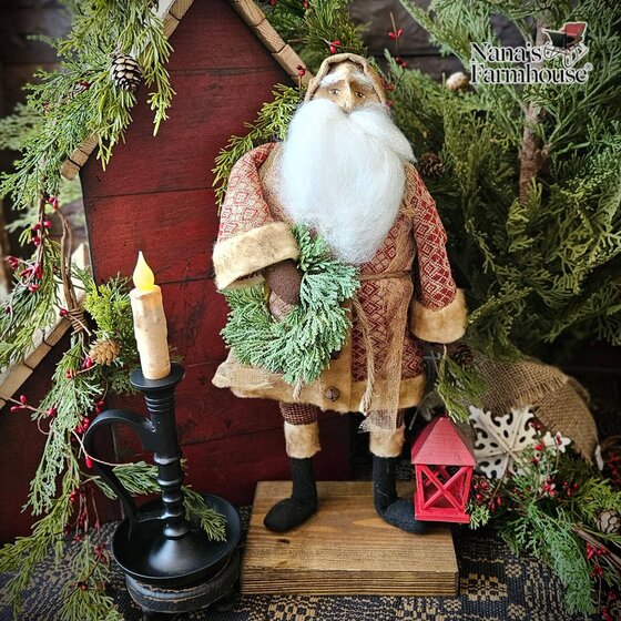 Santa in Coverlet Robe with Red Lantern - 19"