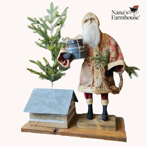 Primitive Santa with Log Cabin - 28"
