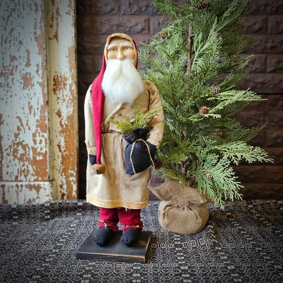 Santa with Greenery in Bag - 21" T