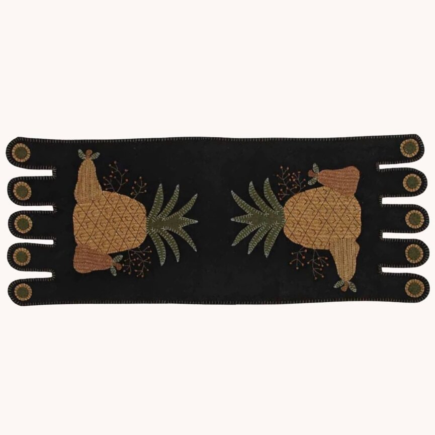 Folk Art Pineapple Black Table Runner - 14" x 36"