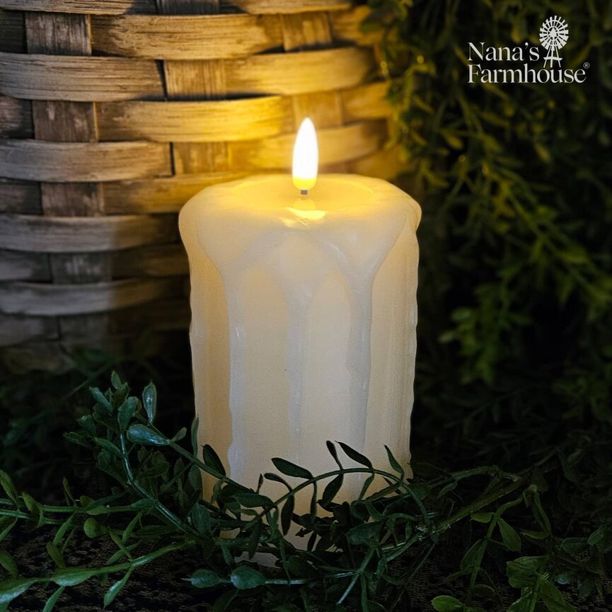 Cream 3D Flame Pillar Candle - 5" x 3.25"