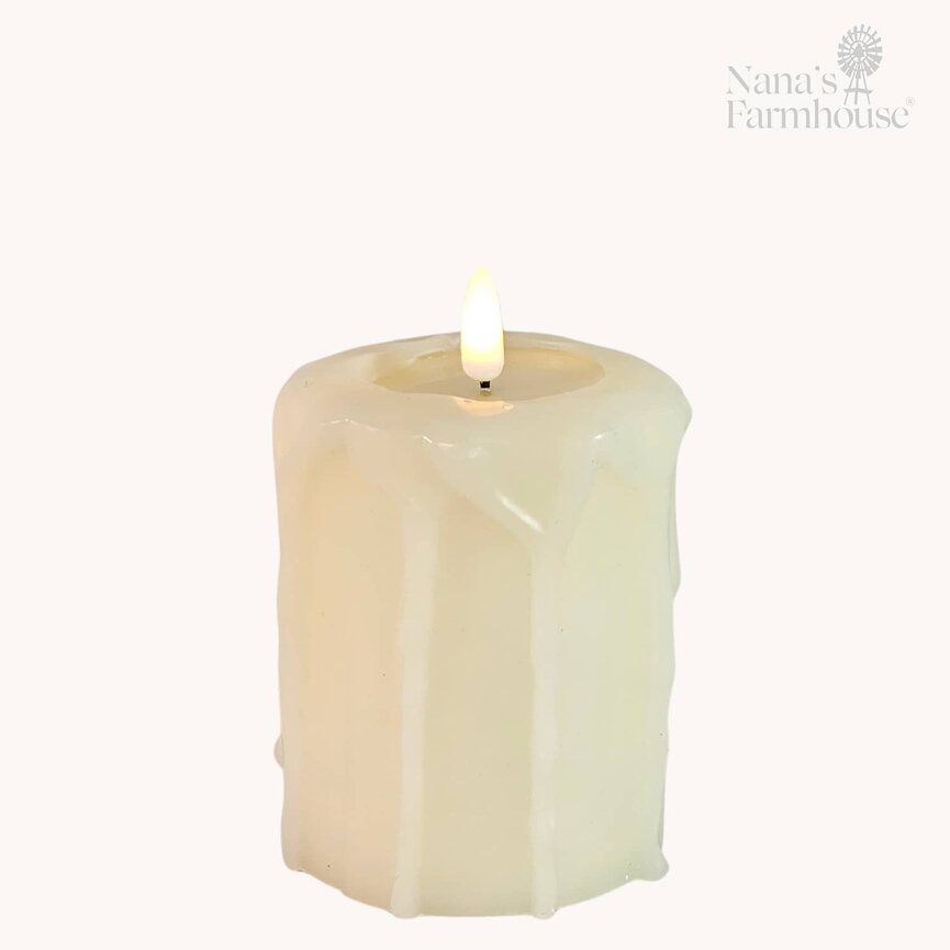Cream 3D Flame Pillar Candle - 4" x 3.25"