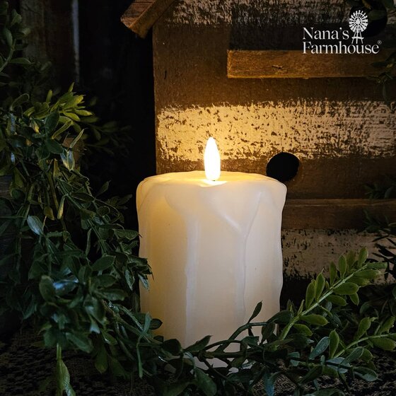 Cream 3D Flame Pillar Candle - 4"