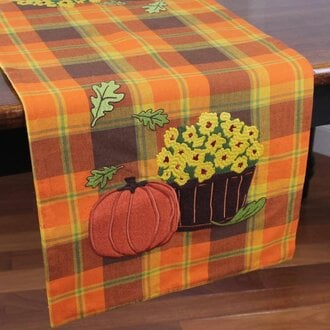 Autumn Plaid Mums Table Runner