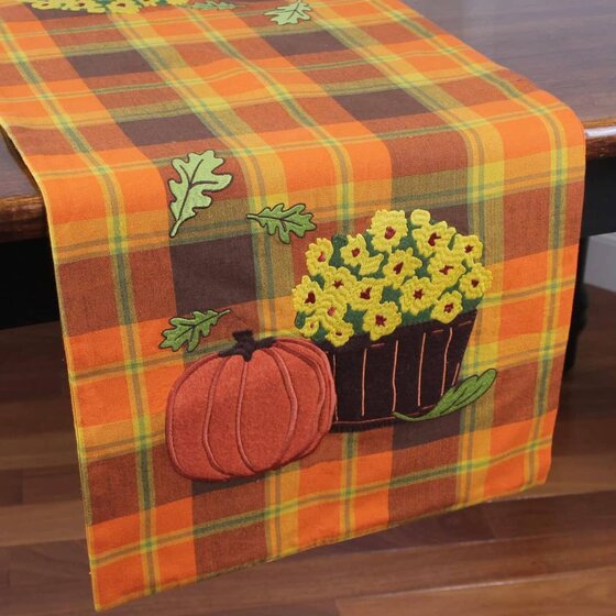 Autumn Plaid Mums Table Runner