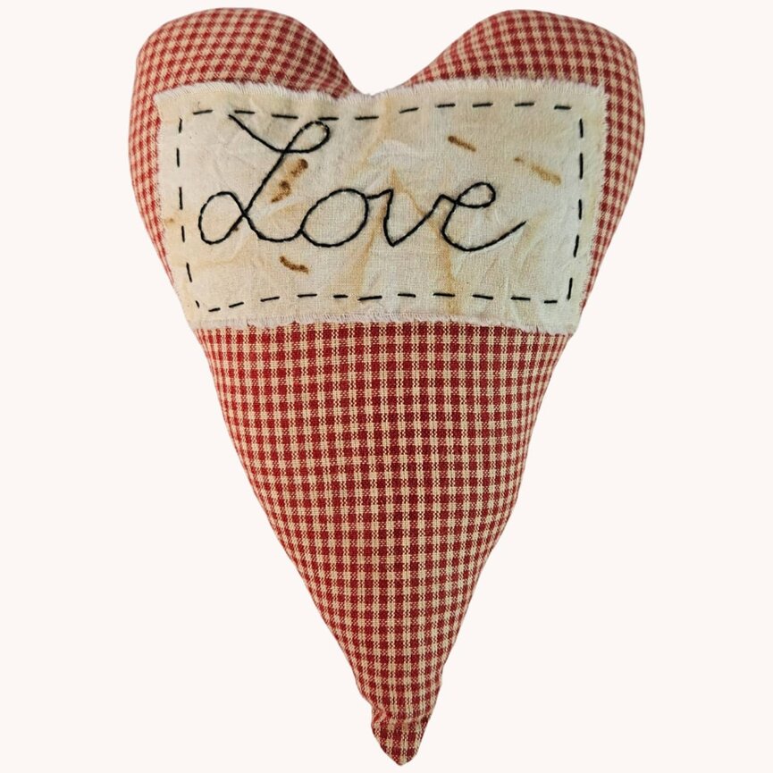 Love Heart Red Gingham Homespun Bowl Filler - 9 "