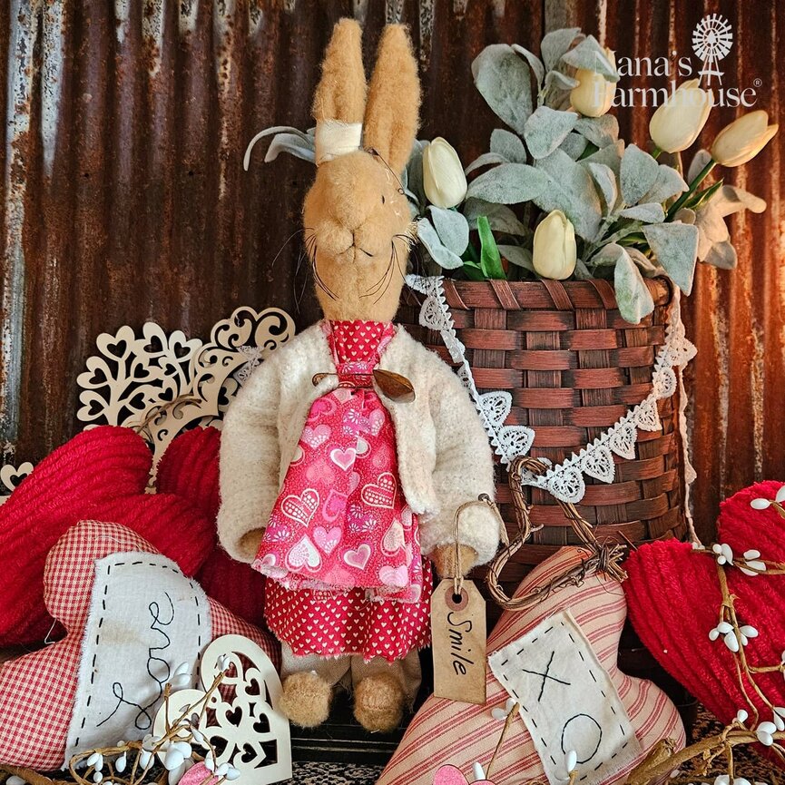 Smile Girl Rabbit Doll with Apron - 19"