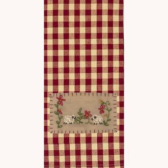 Two Sheep Dishtowel Garnet Checked
