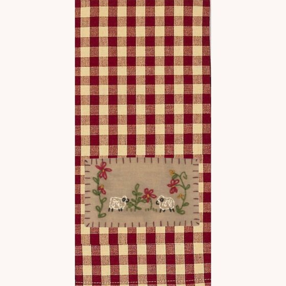 Two Sheep Dishtowel Garnet Checked