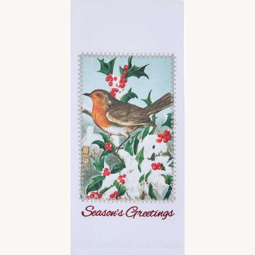 Seasons Greeetings Bird Dishtowel - 18" x 28"